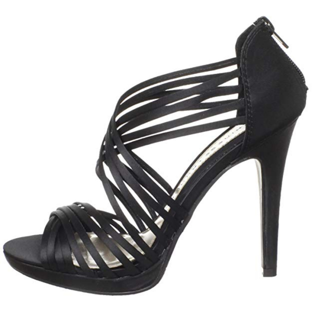 CHINESE LAUNDRY IVIE BLACK SATIN STRAPPY HEELS 9.5